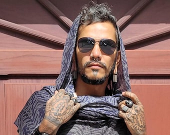 The Grey Protector-Geometric printed Exclusive limited edition bamboo scarf, tattoo prints, spring clothing, festival scarves, playa fashion