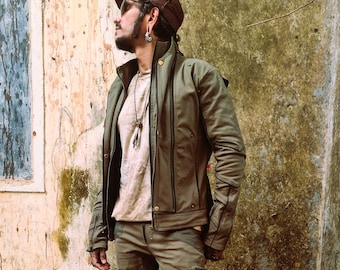 Bowie- Men's Deconstructable Cotton Jacket, Festival Essential, Burningman Outfit, Hooded Jacket, Designer Jacket, Biking Jacket, Winterwear