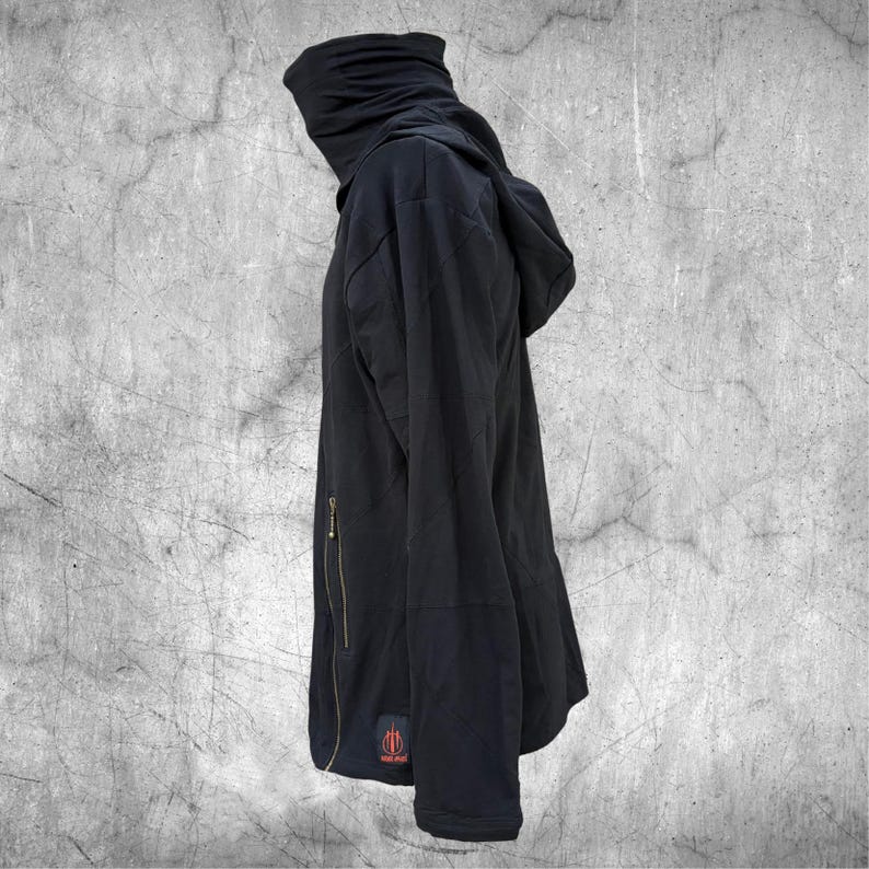 Raven The Second Patchwork - Unisex Riding Hoodie, Ninja Hoodie, Zipped Hoodie, Wasteland Clothing, Festival Fashion, Burning man Clothing image 7
