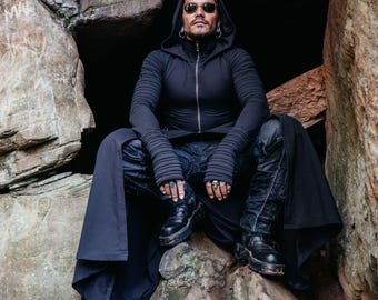 MAINE COON || Men Victorian Hooded Gothic Jacket with Thumb Holes | Larp Ren Faire