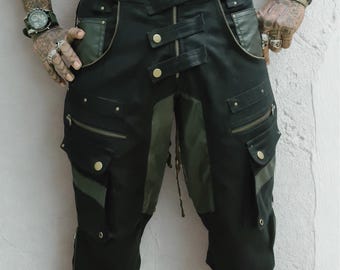 USUBA Men and Women's Cargo Shorts, casual shorts, steampunk, Goa psytrance pants, wasteland weekend, burningman, avant garde, dieselpunk