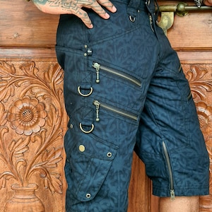 Skinner Men and women's cargo shorts, mens shorts, casual shorts with extra zips, steampunk, psytrance goa pants, wasteland weekend image 3