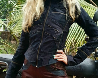 Skinner - women's hooded jacket, riding jacket, festival jacket, burning man clothing, cosret jackets, psy trance,wastelander, winter jacket