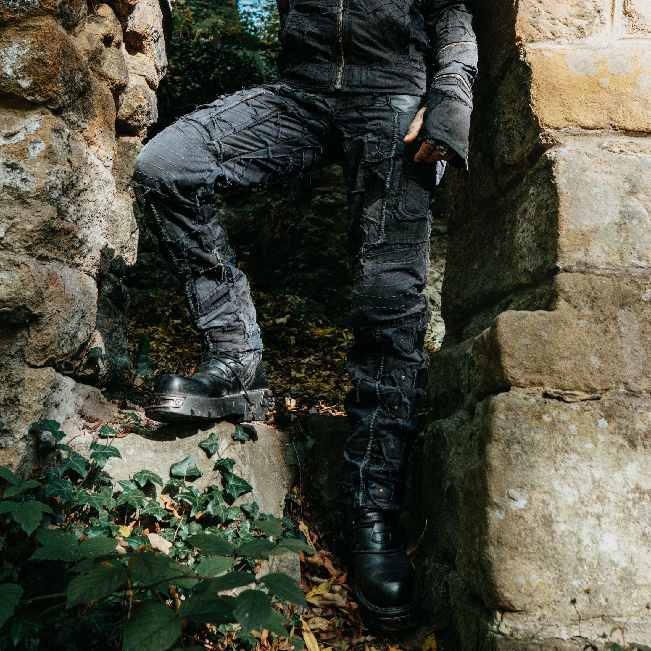 OZZON　attack mode Pants File Driver- Distressed Post Apocalyptic Trousers for Men and