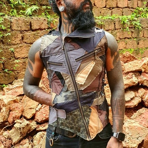 Crawler - Men and Women&#39;s Sleeveless Festival Jacket, Upcycled Clothing, BurningMan Clothing, Wasteland Outfit, Goa Psytrance Wear