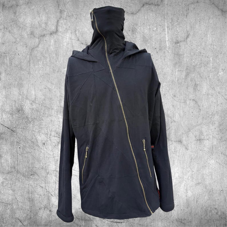 Raven The Second Patchwork - Unisex Riding Hoodie, Ninja Hoodie, Zipped Hoodie, Wasteland Clothing, Festival Fashion, Burning man Clothing image 3