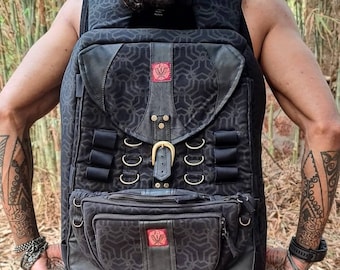 FacFack - Unisex MULTI Utility Daypack, Festival Fashion Accessories, Burning man, Laptop Bag, Designer bags, DETACHABLE Backpack, Steampunk