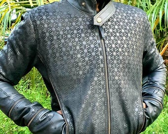 Engraved Leather Jacket - Unisex Biker Style - Gothic Alternative Streetwear Fashion - BESPOKE