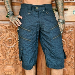 Skinner Men and women's cargo shorts, mens shorts, casual shorts with extra zips, steampunk, psytrance goa pants, wasteland weekend image 2