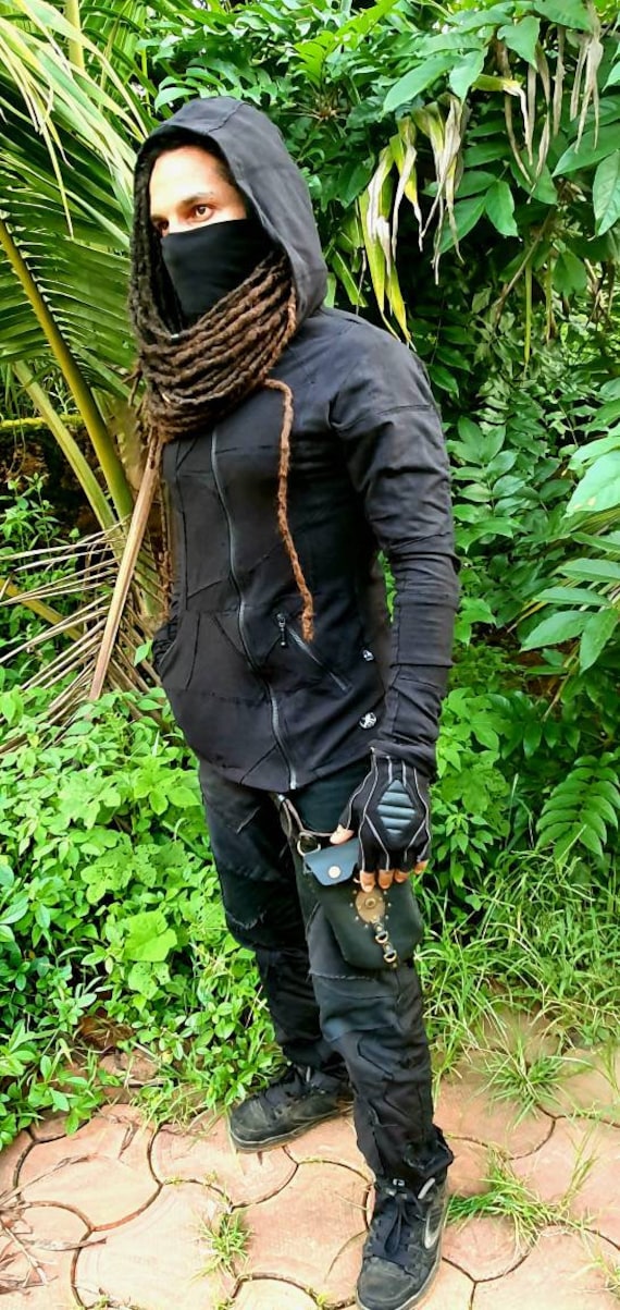 Raven The Second Patchwork - Unisex Riding Hoodie, Ninja Hoodie, Zipped Hoodie, Wasteland Clothing, Festival Fashion, Burning man Clothing