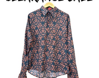 Men's Cotton Long Sleeve Shirt – Geometric Print Casual Wear