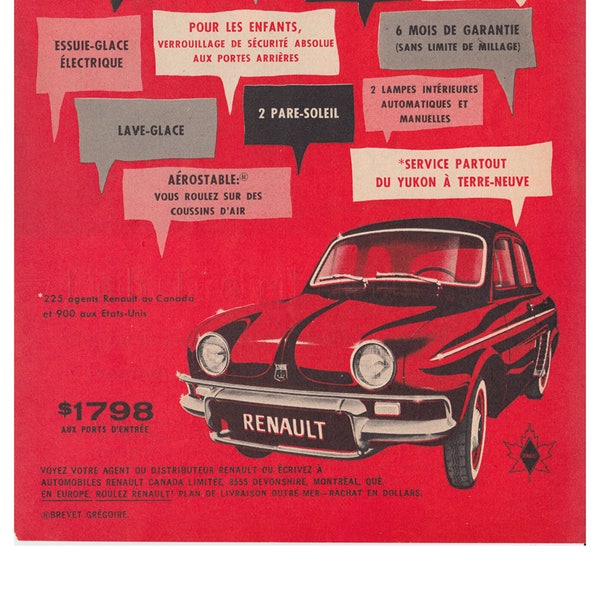 1960 Renault Dauphine Poster Taille Annonce