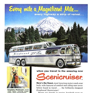 Cartel publicitario vintage de Greyhound Scenicruiser