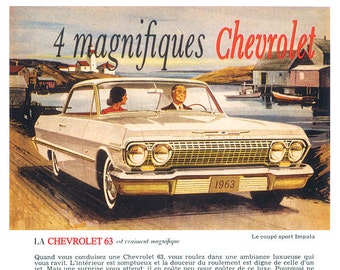 1963 Chevrolet Impala Coupe & Corvette Poster Size Ad - Etsy