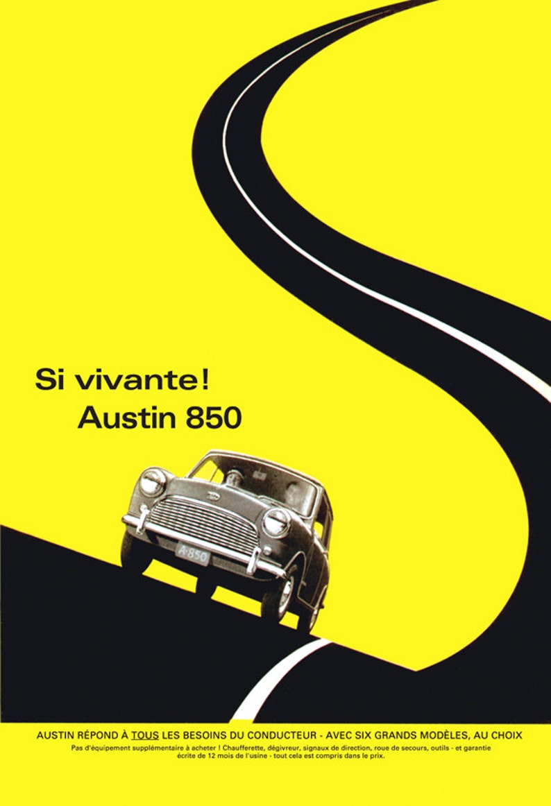 1961 Austin Mini Yellow Poster Size Ad Etsy