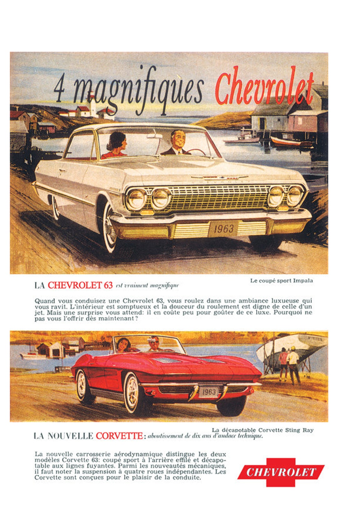 【在庫限り】 1963 Chevrolet Impala Coupe & Corvette Poster Size Ad - Etsy 額縁
