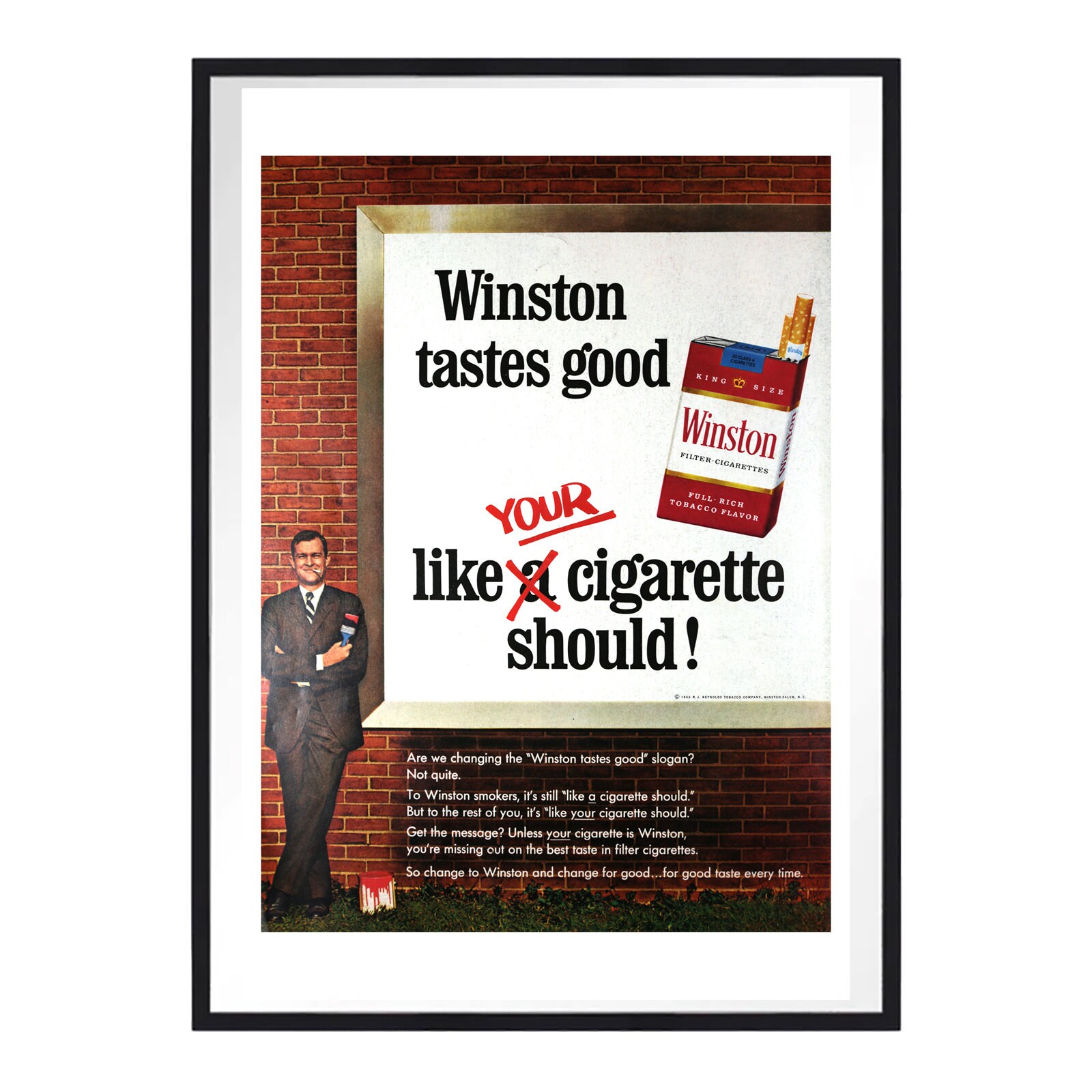 winston cigarettes slogan ad from the backcover of the May 13, 1957 issue of Life magazine. Famous slogan: "Winston tastes good like a cigarette should." Winston Cigarettes