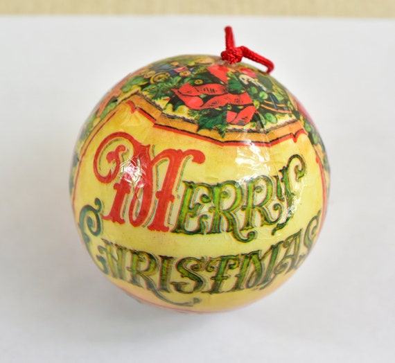 Vintage Vintage Ornement Boule De Papier Mâché Noël Ornement Grosse Boule De Papier Mâché Joyeux Noël Noël Vintage