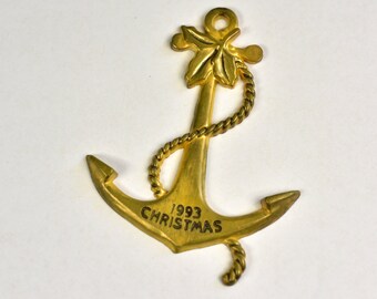 Vintage,Christmas ornament,Christmas Ahoy,1993,Hanging Ornament,Anchor, Brass,American Greetings,Brass Ornament,Metal Ornament
