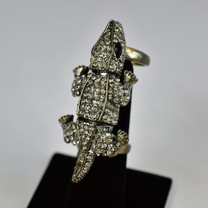 Vintage Rhinestone Alligator Ring Silver Tone Animal Jewelry
