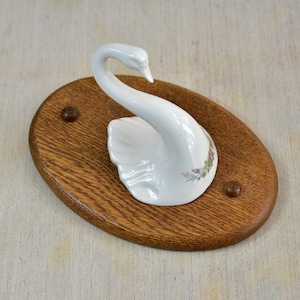Vintage,Grass Valley,CA by JerEd,Fine Wood,Products,White,Swan,Ceramic,Wooden base,Wall decor,Collectible