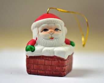Vintage,Christmas,Tree Ornament,Christmas ornament,Ceramic,Christmas,ornament,Santa in chimney,ST,Made in China,Bell,Ceramic Bell