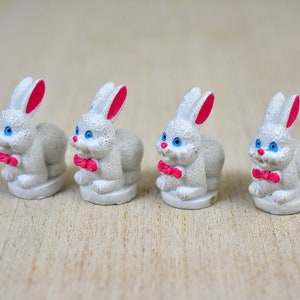 Vintage,4 Miniature,Bunny,Rabbit,Easter,Animal,Fairy Garden Figure,Figurine,White,Pink,Resin,collectible