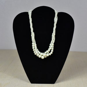 Vintage,Necklace,Costume,Cocktail,Jewelry,Faux Pearl,gold tone,beaded,glass,metal,twisted,white