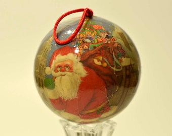 Vintage,Paper Mache Ball,Christmas ornament,Paper Mache Santa