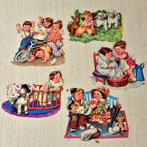 Vintage,PZB,Germany,Paper,Scraps,Lithographed,Die,Cut,Little Boys,Girls, Children,Play