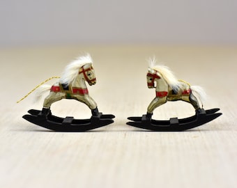 Vintage,Wooden,Rocking Horse,Circus Horse,Christmas Ornament,wooden horse,set of 2,white horse