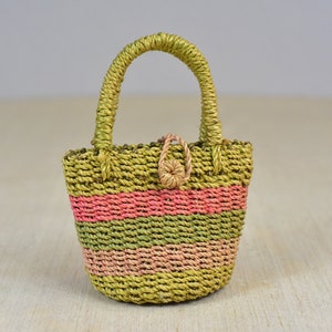 Vintage,Wicker,Handmade,4 colors,Summer Bag,Twine bag,Miniature bag,Button,collectible