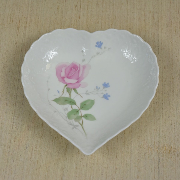 Vintage, Mikasa, rosa, floral, porcelana, forma del corazón, plato de baratijas, con amor, Mikasa Japón, coleccionable, placa de cerámica, rosa rosa