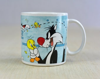 Vintage,Ceramic,1997,Warner Bros,Looney Tunes,Sylvester,Tweetie bird,Coffee Mug,By Applause,collectible