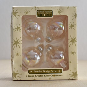 Vintage,Clear,Glass,Ornament,Iridescent,Christmas ornament,Christmas decor,Set of 4,Stars,Snowflakes,spherical shape