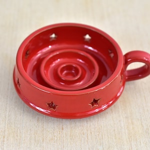Vintage,Pier 1 Imports,Stoneware,Candle Holder,Red,Pottery,Taper,Candlestick Holder,Made in Italy,Christmas,Stars,collectible