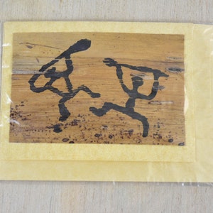 Vintage, havaiano, casca de banana, arte, antigo, petróglifos havaianos, paddle-men, lembrança, tamanho de cartão, envelope, colecionável