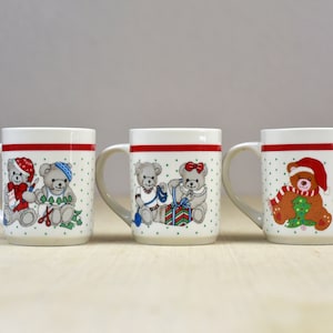 Vintage,Santa Bear,Teddy Bear,holiday,Christmas,coffee mug,ceramic mug,Christmas decor,Set of 3