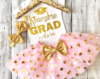 Girls pink and gold kindergarten graduation outfit, kindergarten graduation shirt, personalized, tutu outfit, kindergarten grad outfit