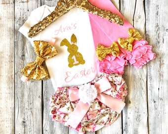 Girls 1st Easter outfit, baby girl first easter outfit, personalized easter outfit, bloomer set, my 1st easter, newborn girl easter outfit