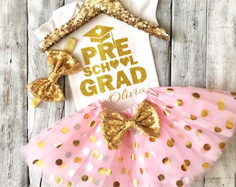 Girls preschool graduation outfit, pre-k graduation outfit, preschool graduation shirt, pink and gold, tutu outfit, personalized graduation