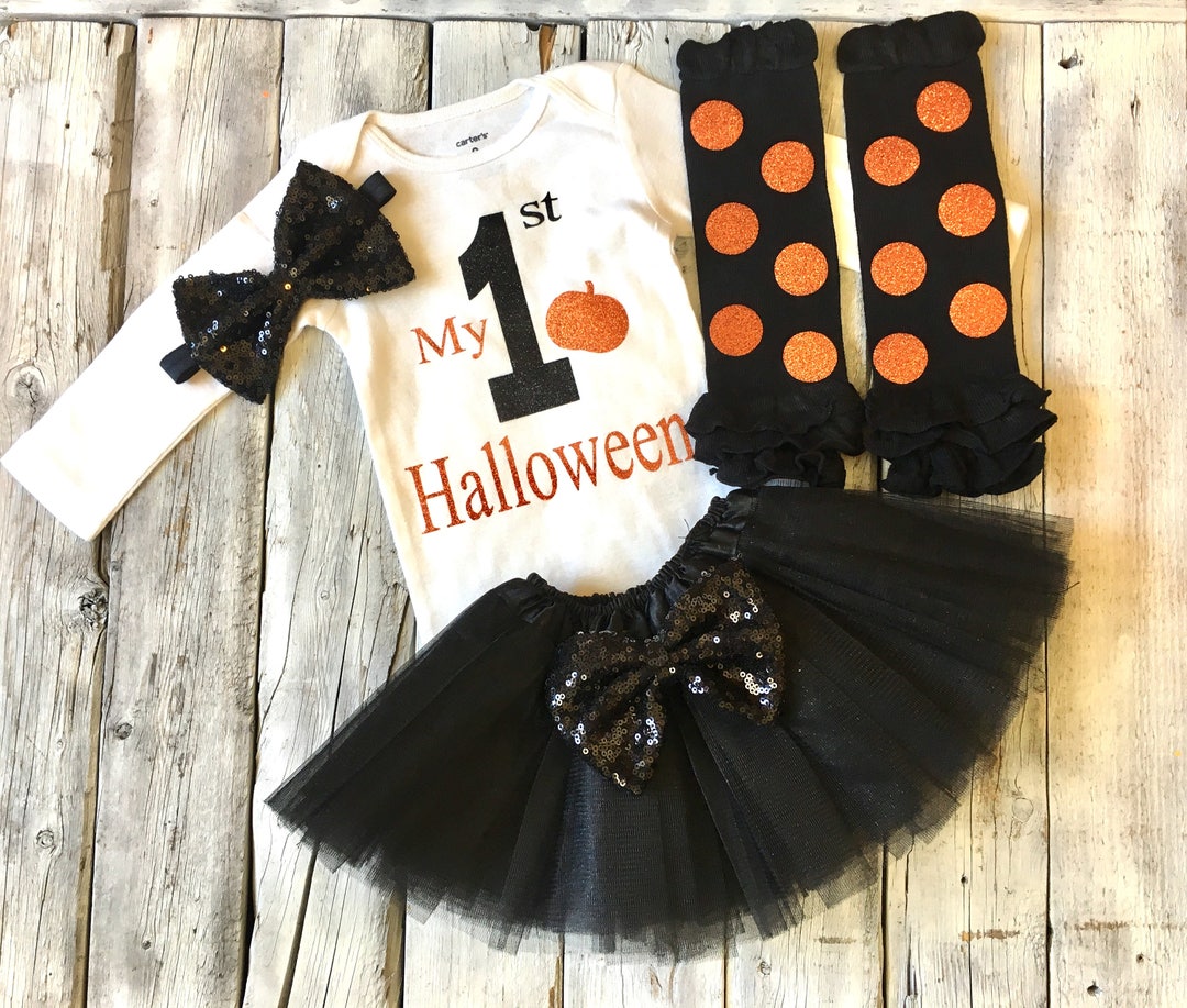 Baby Girl First Halloween Outfit, 1st Halloween Outfit, Black Orange