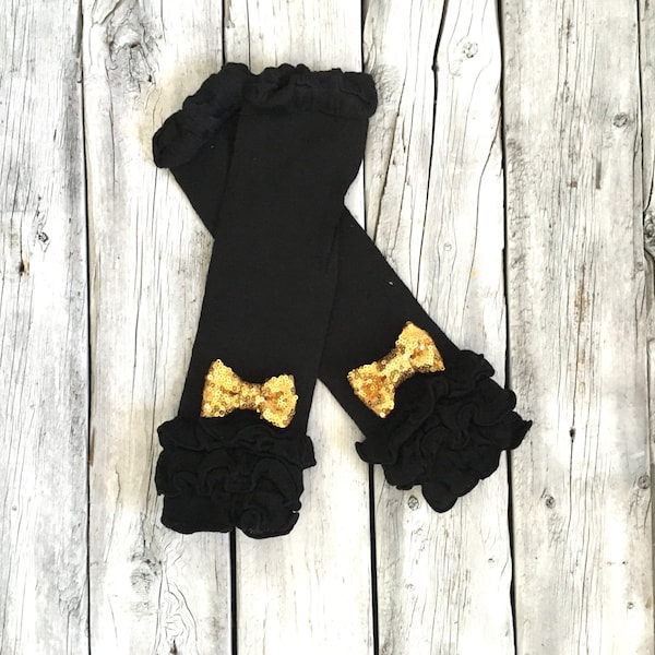 Baby girls black and gold legwarmers, black legwarmers, gold legwarmers, baby girl, newborn girl, toddler girl, legwarmers, solid gold black