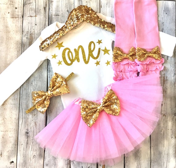 Pink and Gold Twinkle Twinkle Little Star 1st Birthday Outfit