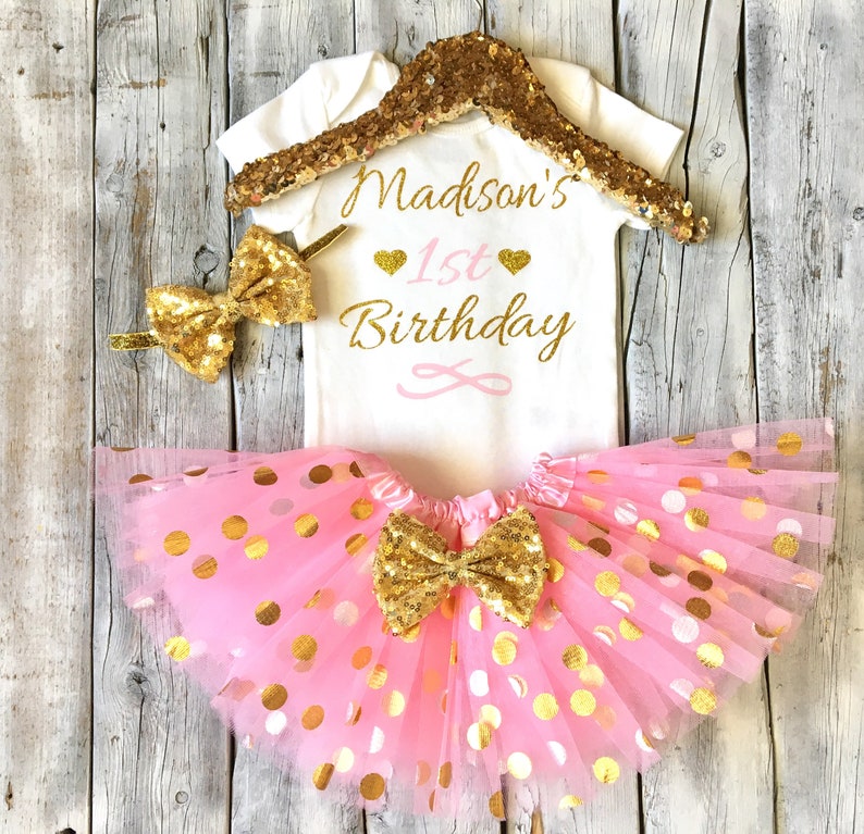 Girls 1st birthday outfit personalized birthday outfit pink and gold first birthday outfit Cake smash outfit 1st birthday tutu outfit