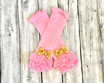 Girls pink and gold legwarmers, baby girl pink gold legwarmers, pink legwarmers, gold legwarmers, princess legwarmers, newborn legwarmers