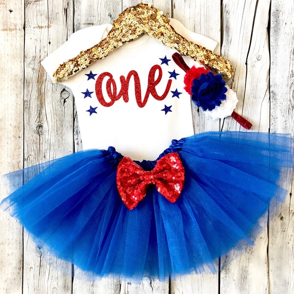 Girls July 4th first birthday outfit fourth of July 1st birthday outfit red white blue birthday outfit one star bodysuit one 4th july outfit