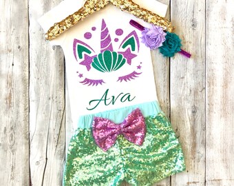 Mermaid birthday outfit, unicorn birthday outfit, 1st, 2nd, 3rd, 4th, 5th, birthday outfit, teal, purple, girls birthday, mermaid, unicorn