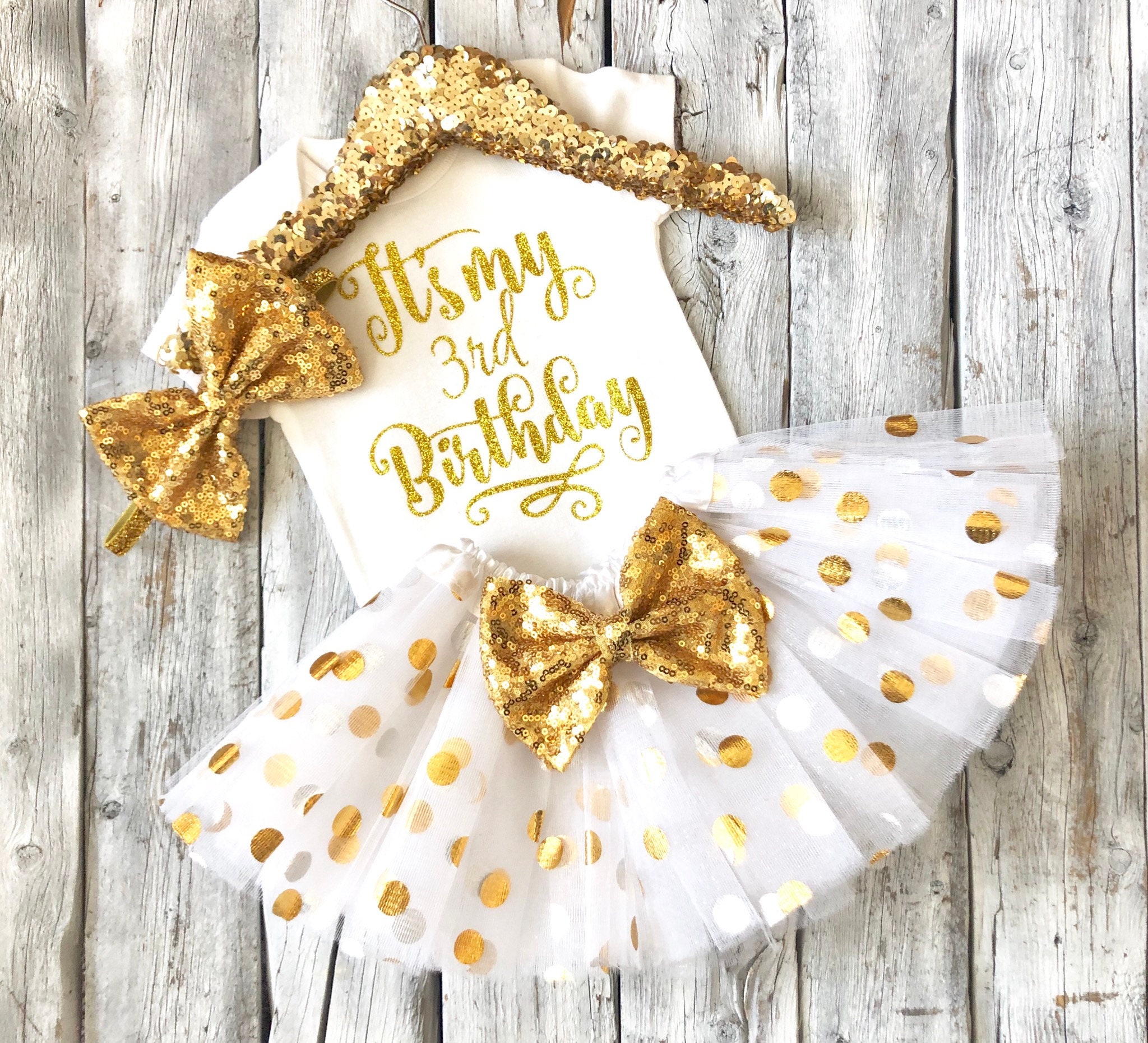 Girls Third Birthday Outfit White Gold It s My 3rd Birthday