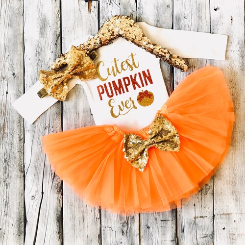 Baby Girl Halloween Outfit Gold Orange Halloween Outfit Etsy